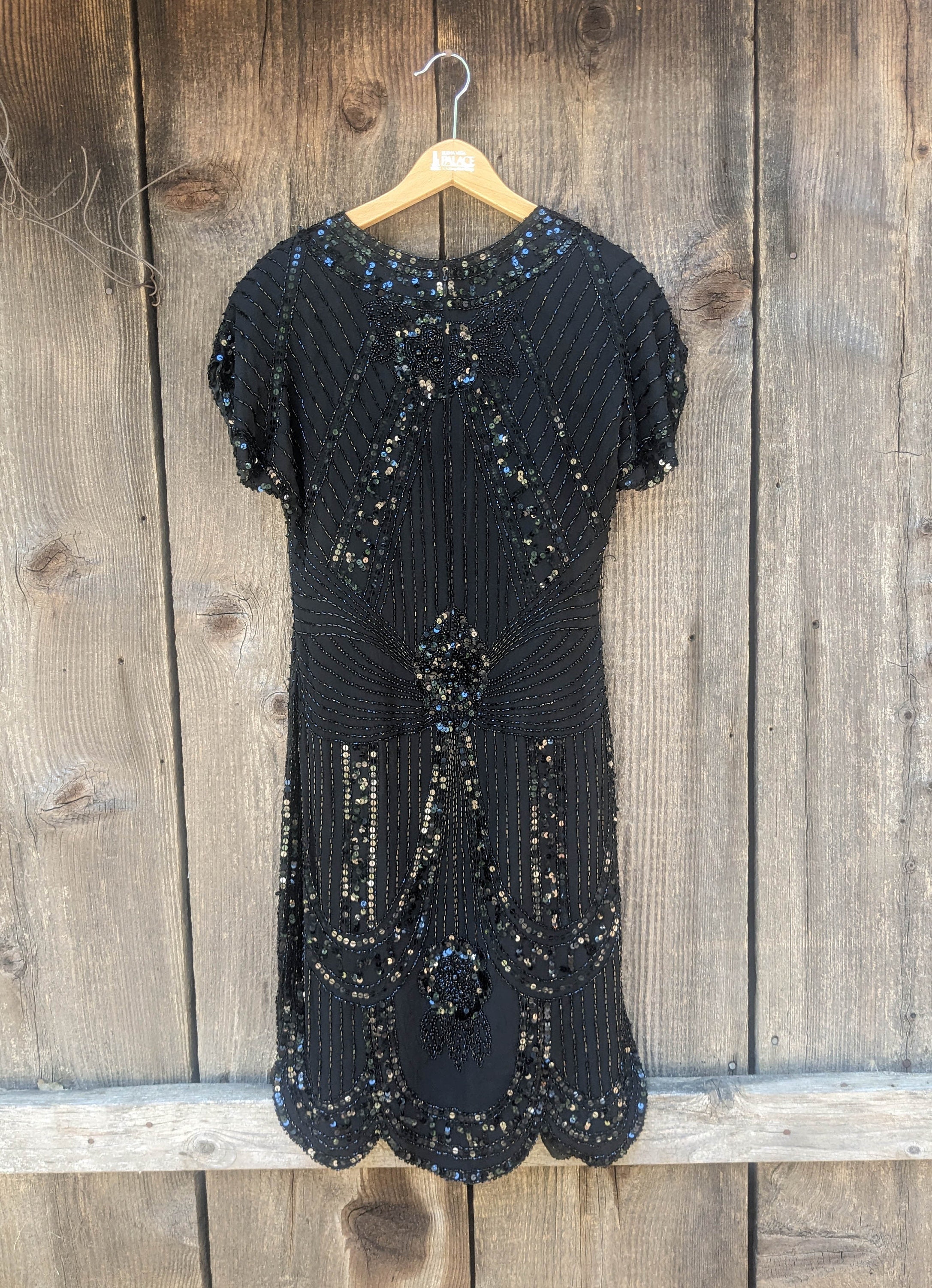 80s Vintage Black Silk Beaded Cocktail Dress / Elegant Party