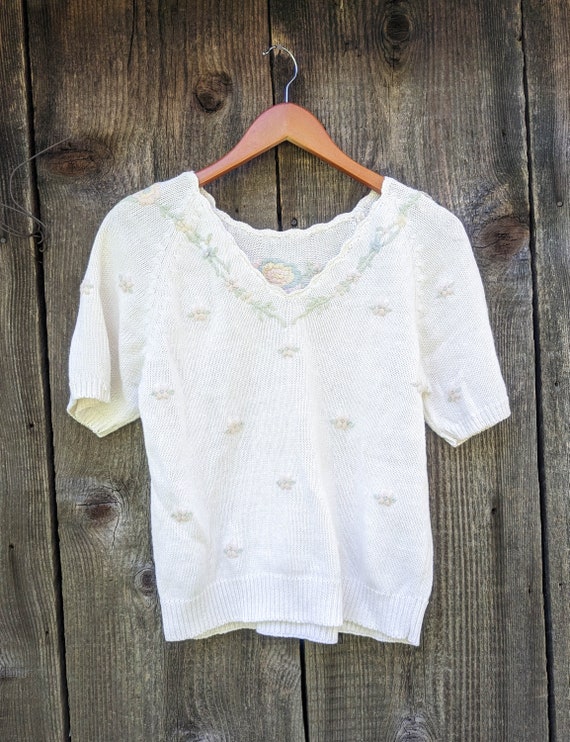 90s vintage cottagecore sweater top / white paste… - image 10