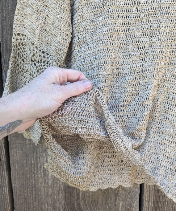 90s vintage beige crochet pullover top / bell bra… - image 3