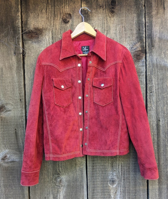 90s vintage Y2K brick suede jacket coat / rust re… - image 3