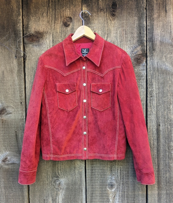 90s vintage Y2K brick suede jacket coat / rust re… - image 1