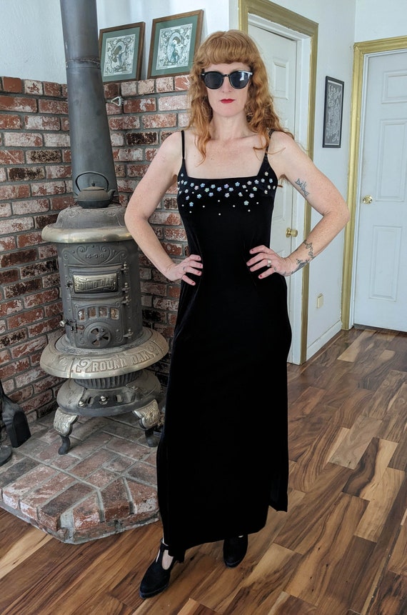 90s Vintage Black Velvet Y2K Prom Dress / Iridescent Floral Sequin Evening  Gown Formal Glam / Goth Gothic Fancy Sexy Elegant Hipster 10 M - Etsy
