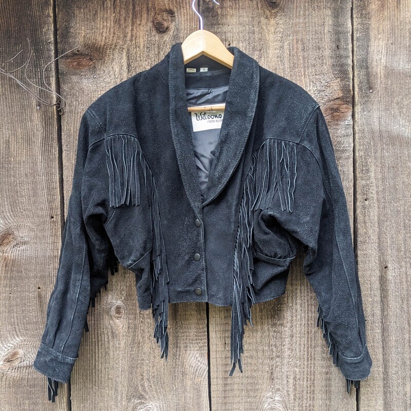 Black Fringe Hem Suede Jacket main image 0