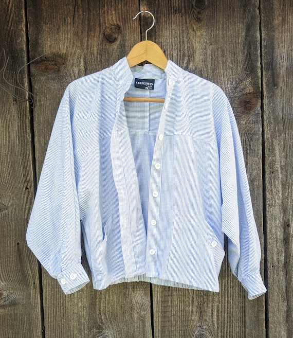 70s Vintage Workwear Jacket Blue White Striped Chambray USA