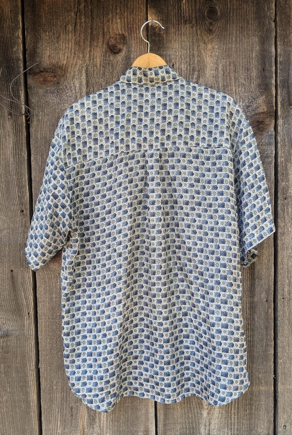 90s Vintage Silk Pattern Button up Shirt / Mens Lhomme M Square