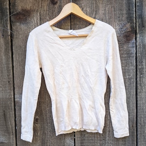 70s vintage wool lingerie top sweater / eggshell cream beige lace trim / cottagecore cottage chic rustic boho hipster floral sheer preppy M