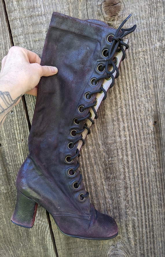 60s vintage purple leather gogo boots / eggplant … - image 5