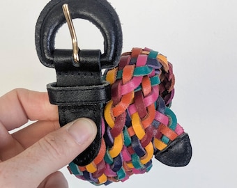 Vintage rainbow woven leather multicolor hippy boho‎  western 
Belt Vintage Rainbow Woven Belt Boho Hippie Retro70 main image 4