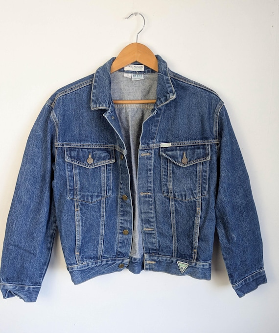 80s Vintage Guess Denim Jacket: Cropped Blue Jean, M/L - Etsy