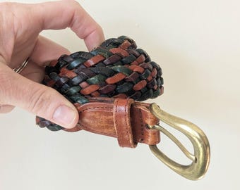 90s Vintage Woven Leather Belt: Multicolor Earth Tones  display picture 1