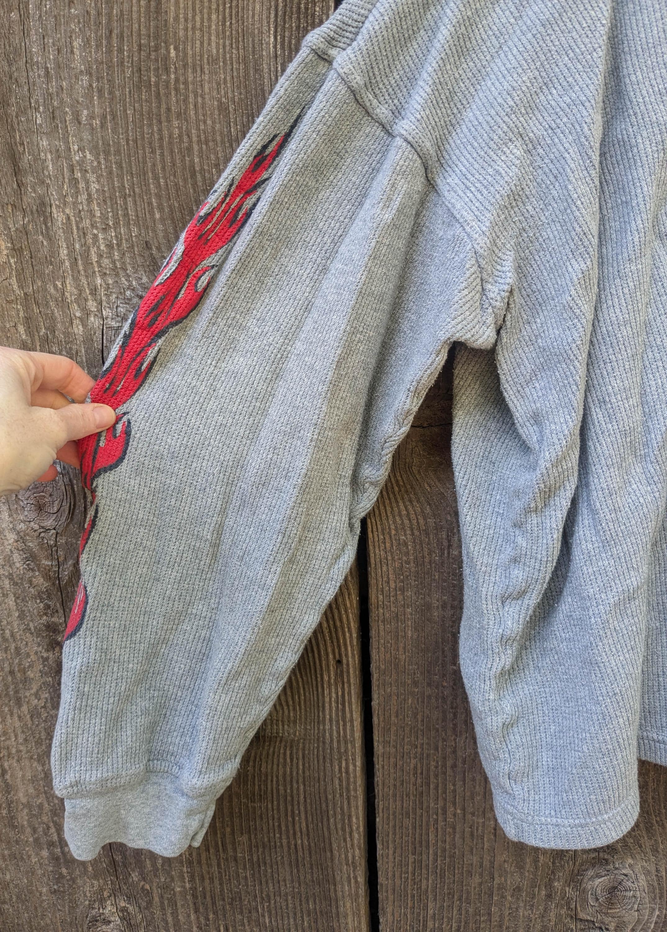 00s Vintage Y2K Flame Thermal ICEBOX / Gray Ribbed Cotton XL