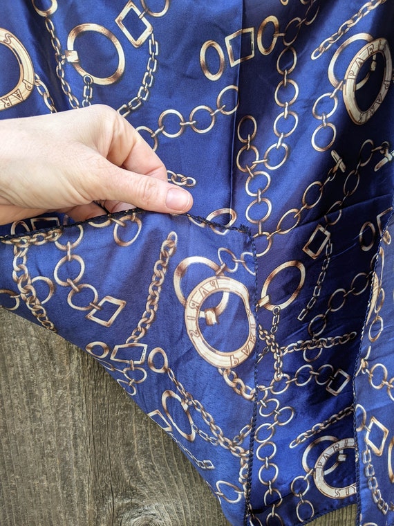 80s vintage gold chain satin scarf / preppy Paris… - image 5
