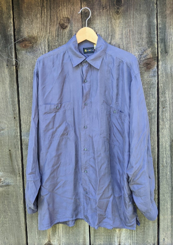 90s vintage purple silk shirt / gray baggy oversiz