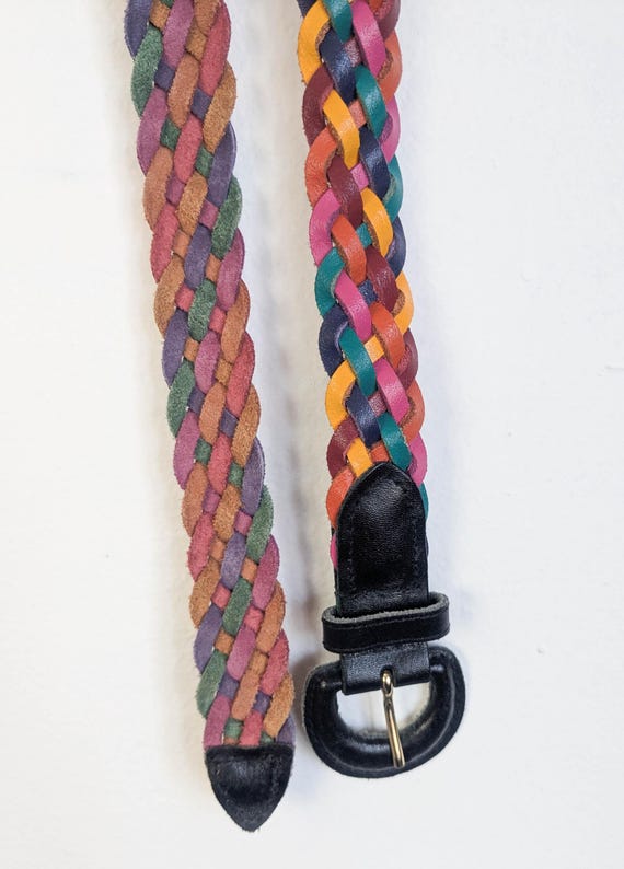 90s Rainbow Woven Leather Belt: Adjustable Multicolor Hipster