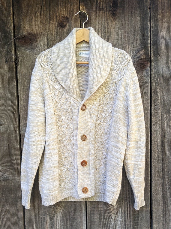 60s vintage chunky knit cardigan sweater / marled 