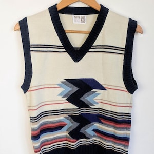 Vintage 70s Southwest Sweater Vest: Geometric Knit Pullover, M