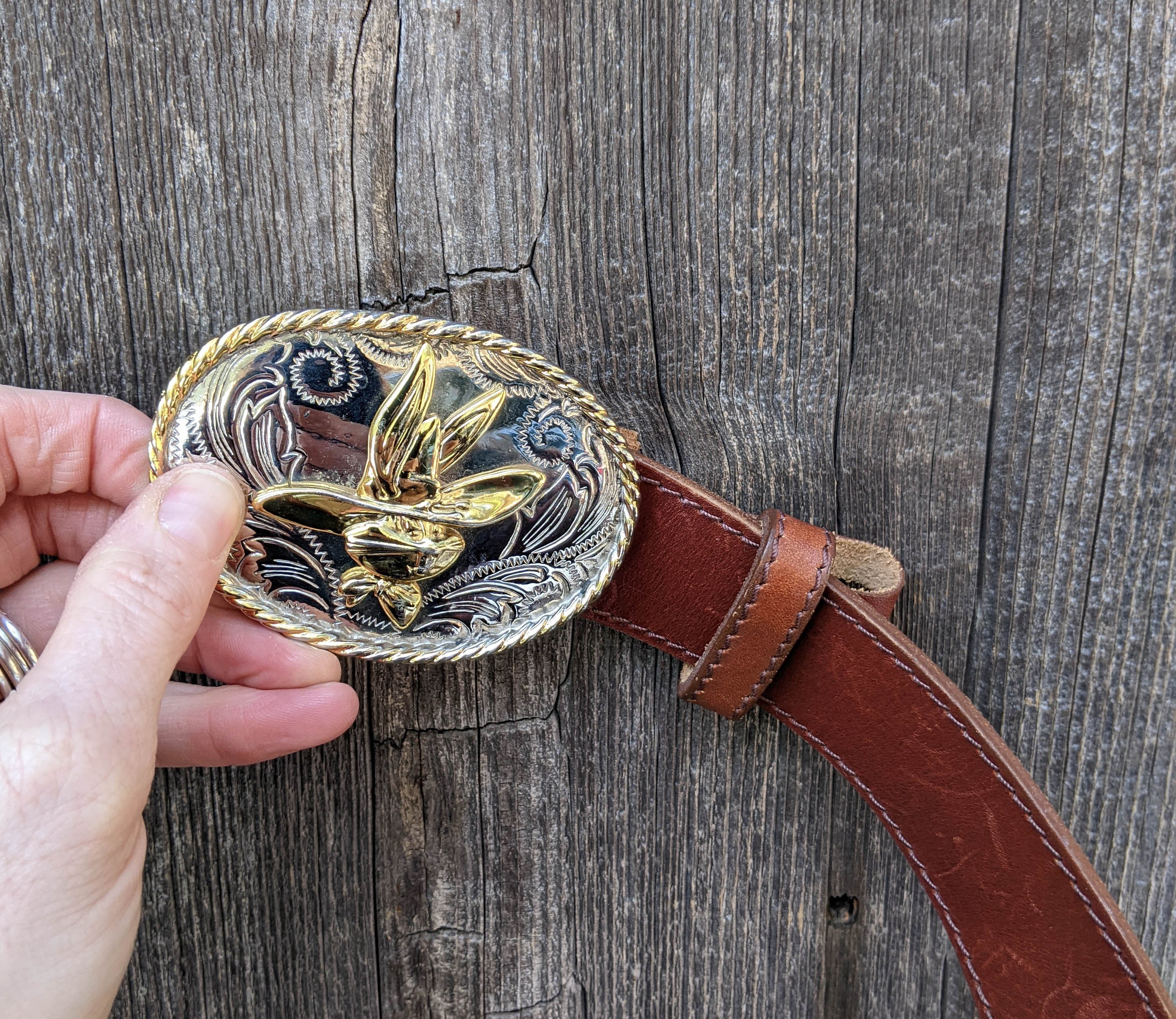 90s Vintage Bugs Bunny Cowboy Belt Buckle / Looney Tunes 