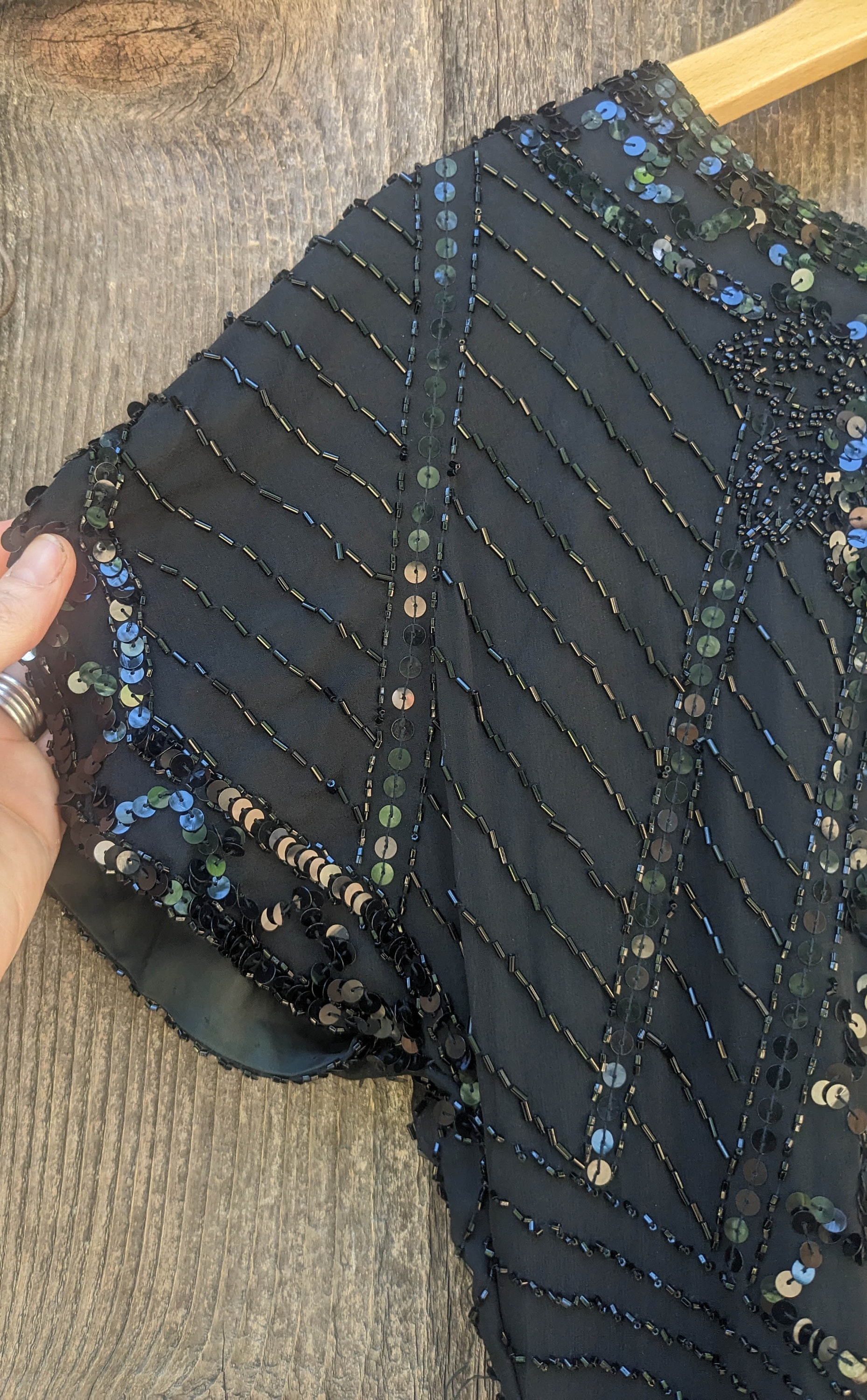 80s Vintage Black Silk Beaded Cocktail Dress / Elegant Party