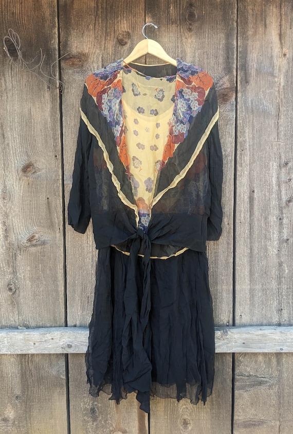 20s vintage antique silk flapper dress / layered … - image 1