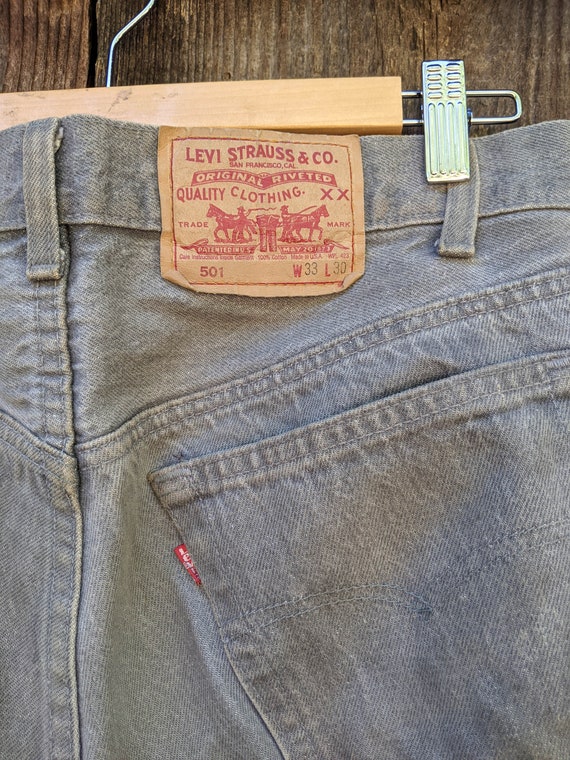 90s vintage Levis 501 xx jeans gray denim / butto… - image 8