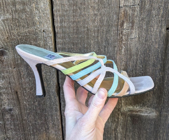 90s vintage Y2K rainbow leather strappy heels / s… - image 1