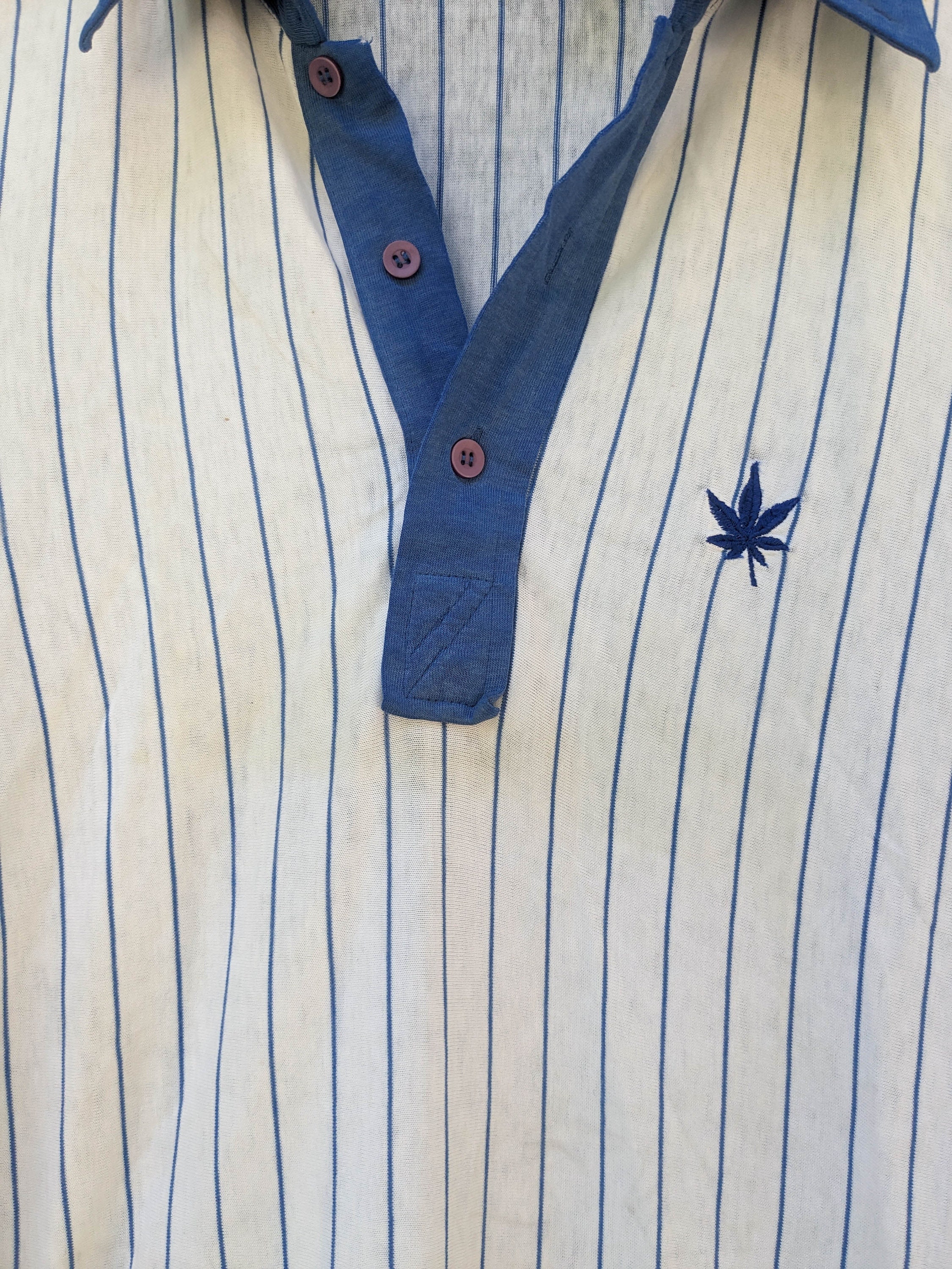 70s Vintage Striped Polo Shirt / Blue White Short Sleeve