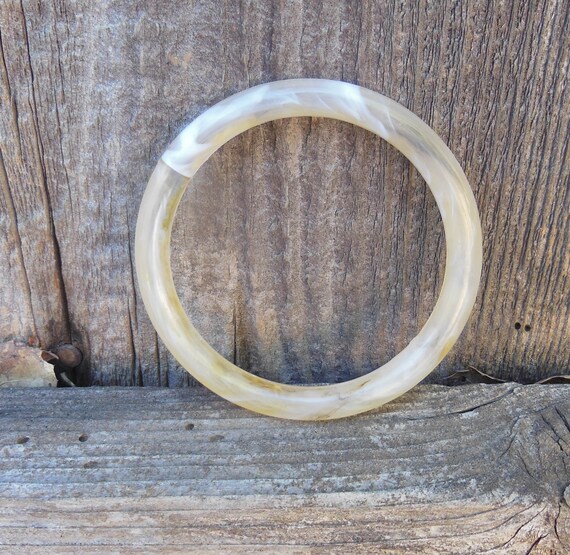 Wide Pale Yellow Lucite Moonglow Bangle Bracelet – Estate Beads & Jewelry