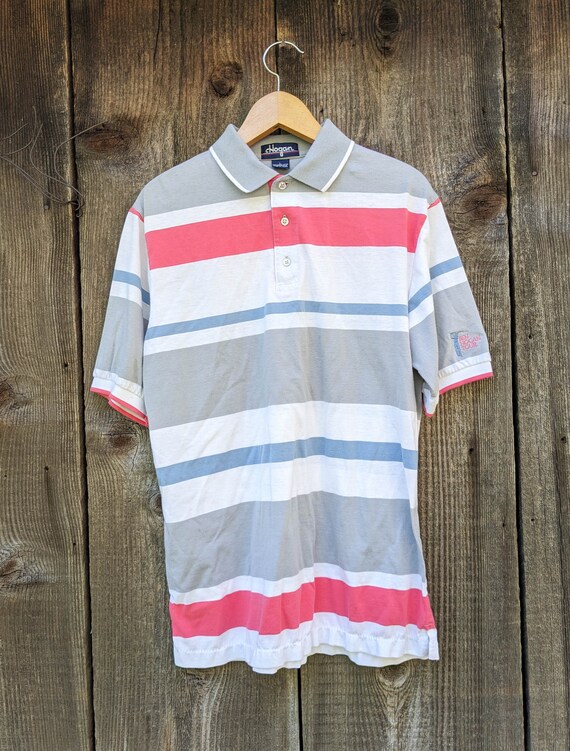 80s Vintage Hogan Golf Polo Shirt Ben Hogan Preppy GQ Collar Henley T Shirt Tee Striped Summer Single Stitch Seam Cotton Poly White Pink Etsy Canada