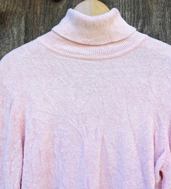 90s vintage tufted chenille Rollkragenpullover Y2K Baby Pink