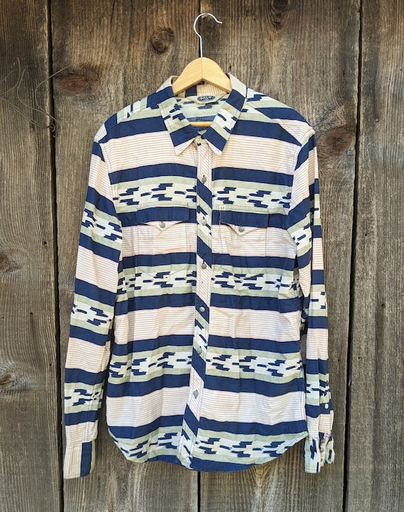 80s vintage southwestern shirt / blue white pink … - image 1