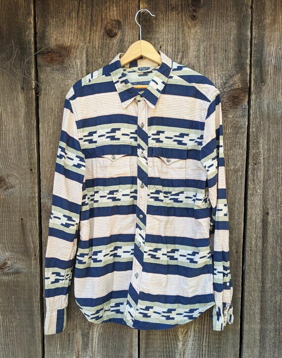 Chemise Vintage Boho Années 70 Coton Rayé - Taille XS - Fabriquée En Inde