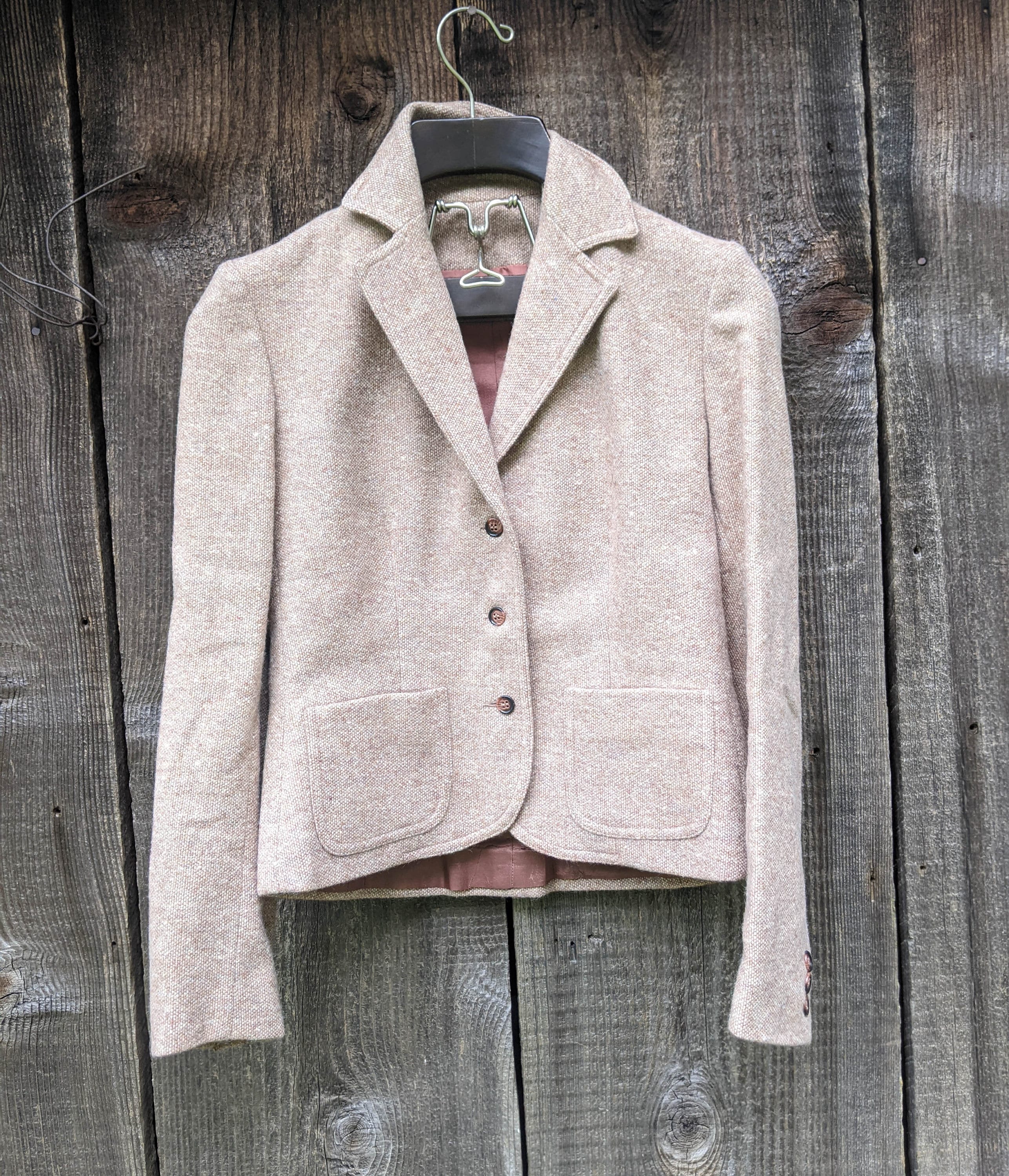 60s Vintage Tweed Suit / Beige Mottled Wool Two Piece Blazer 