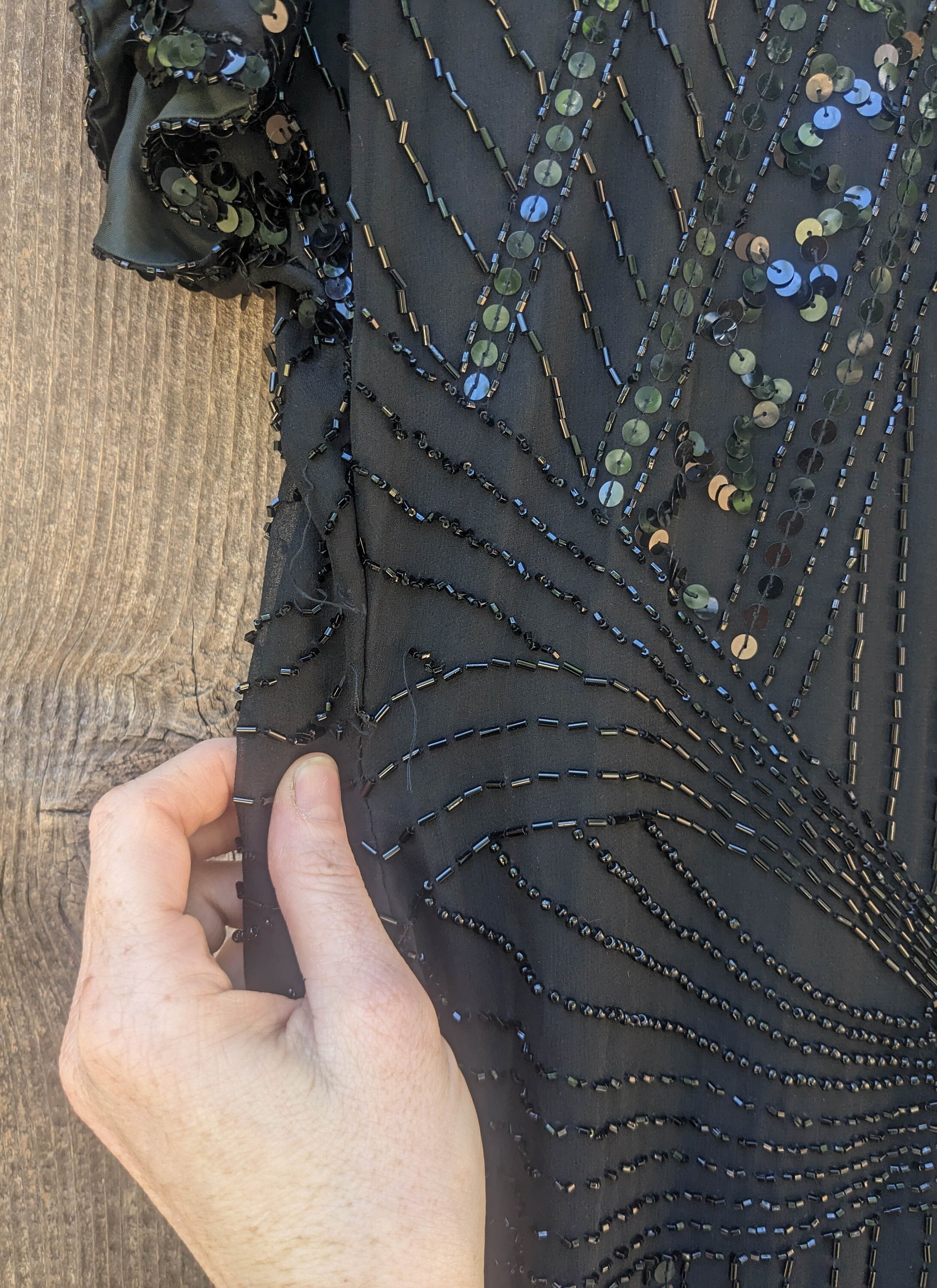 パーティードレス Black Beaded Silk Dress Vintage Black Beaded Silk Dress 90s Metallic Silver