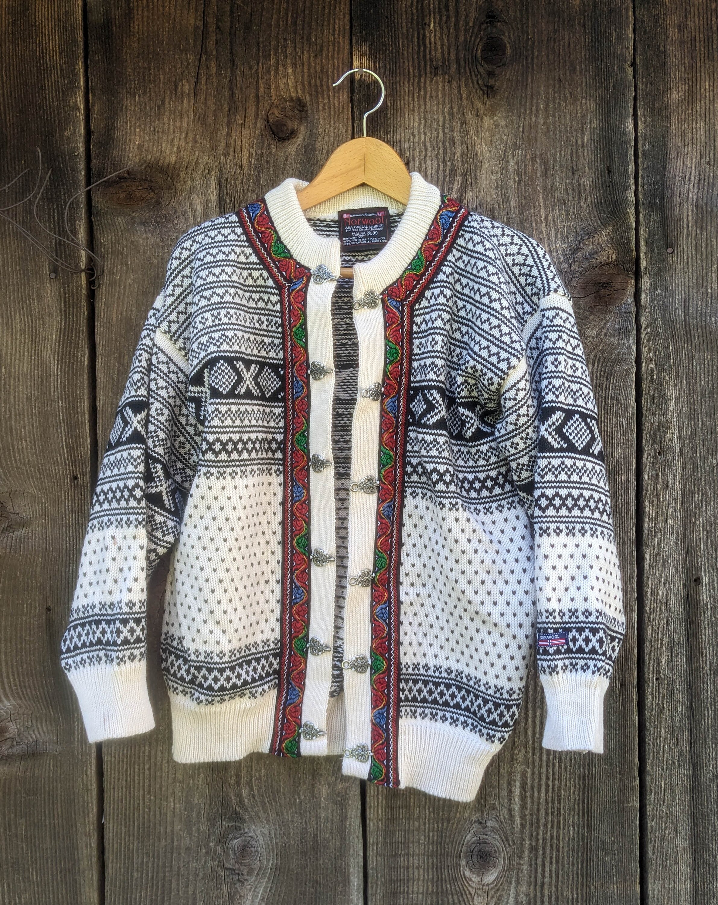80s Vintage Norwool Nordic Cardigan / Wool Norway Norwegian Winter  