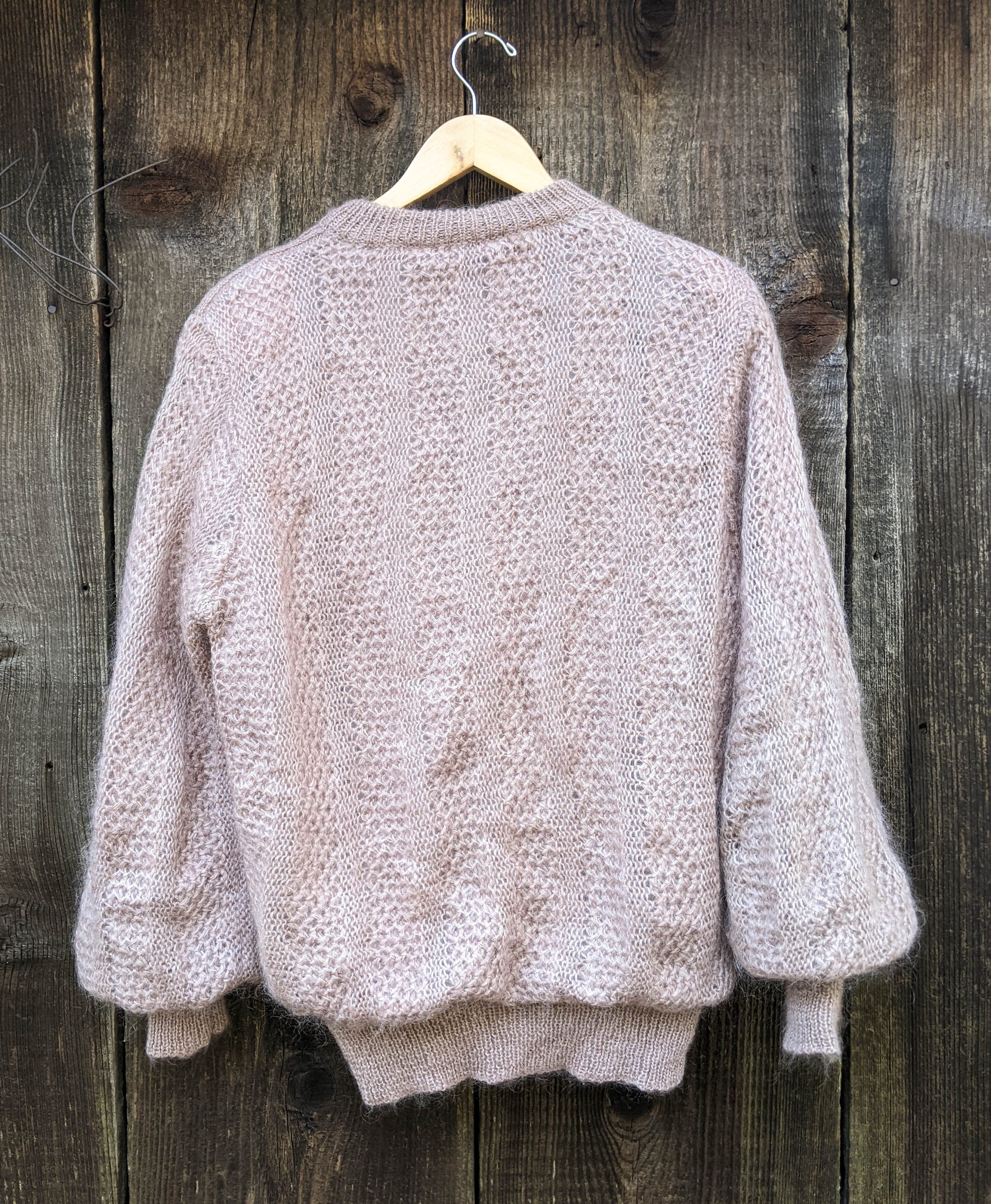 80s Vintage Mohair Cardigan / Mauve Chunky Knit Satin Lining Poet