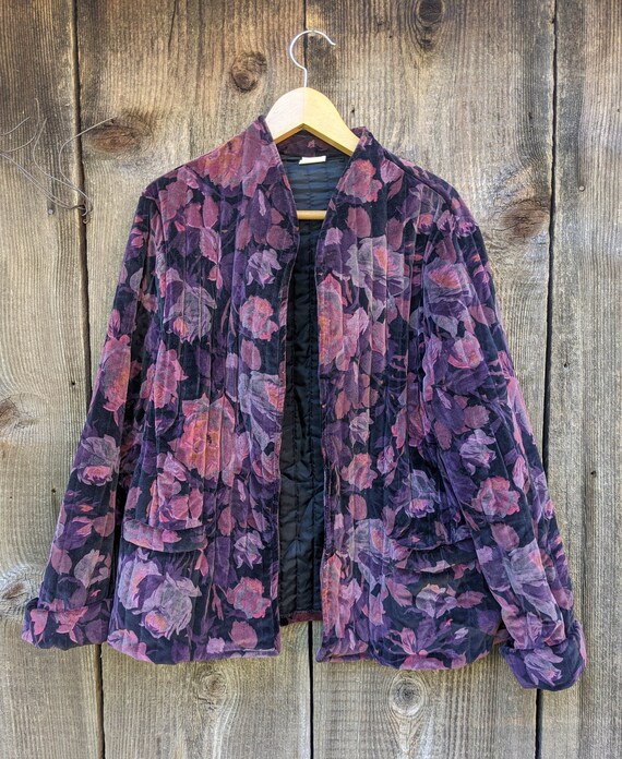 80s vintage velvet quilted jacket coat / Asian Ch… - image 1