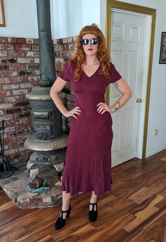 90s maroon rayon maxi dress Carol Little / Ren Fai