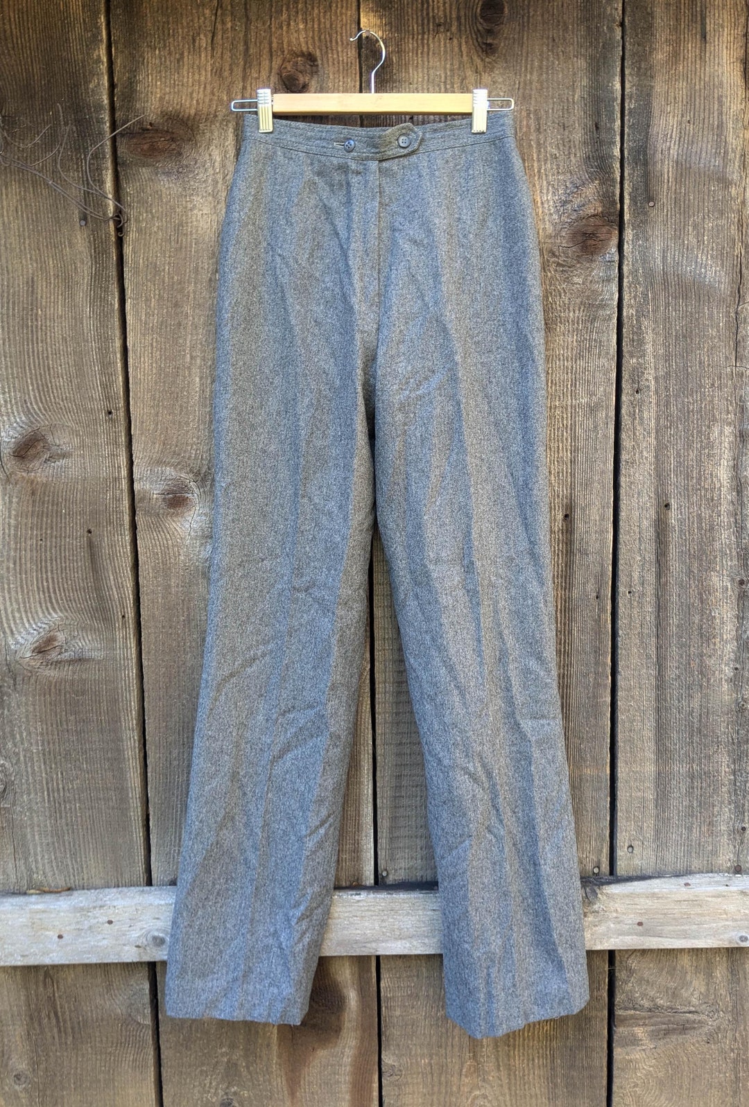70s Vintage Gray Wool Slacks / High Rise Waist Bootcut Pants ...