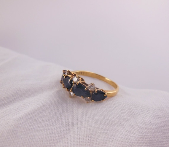 80s vintage 18k gold Sapphire Diamond ring / soli… - image 1