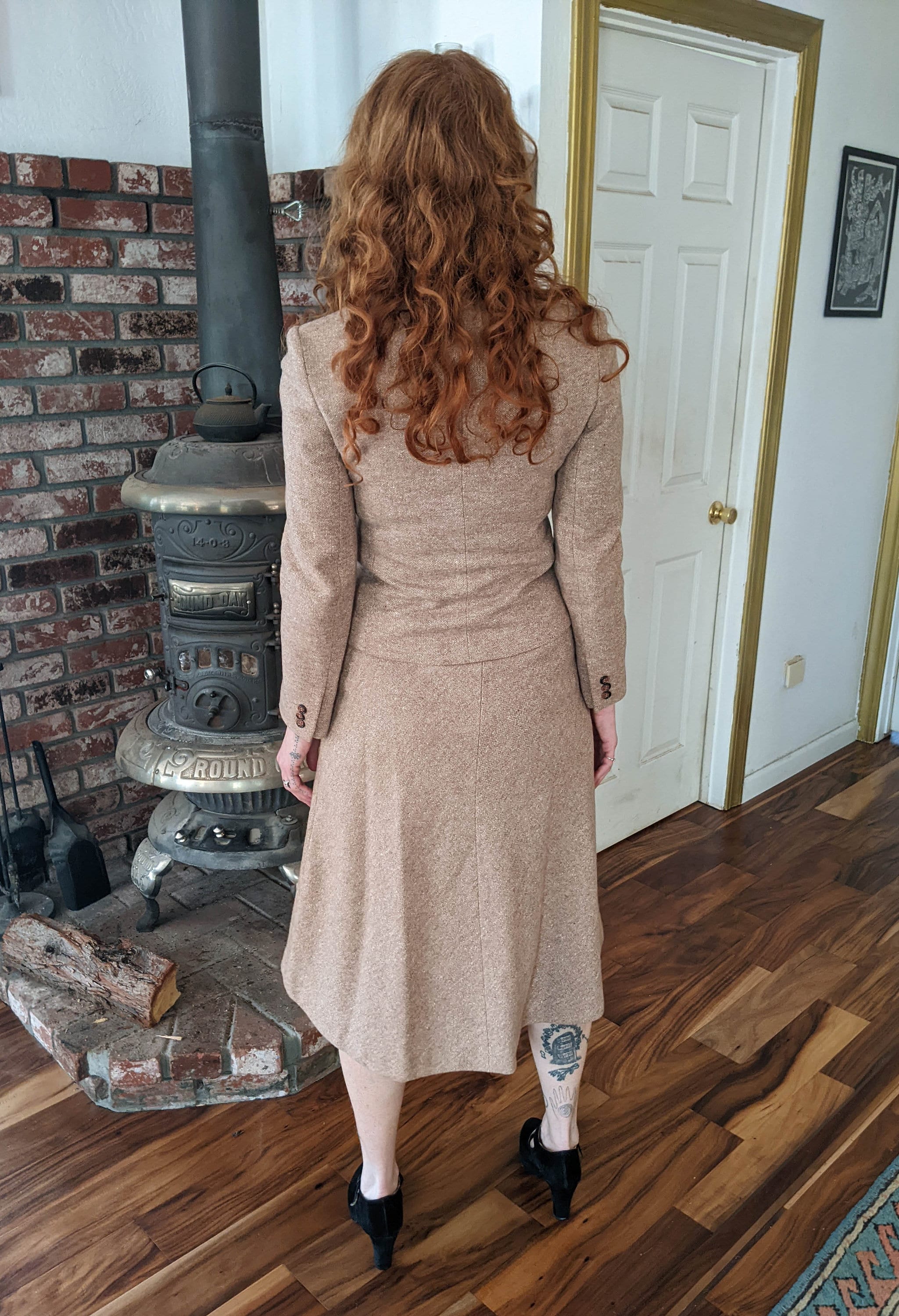 60s Vintage Tweed Suit / Beige Mottled Wool Two Piece Blazer