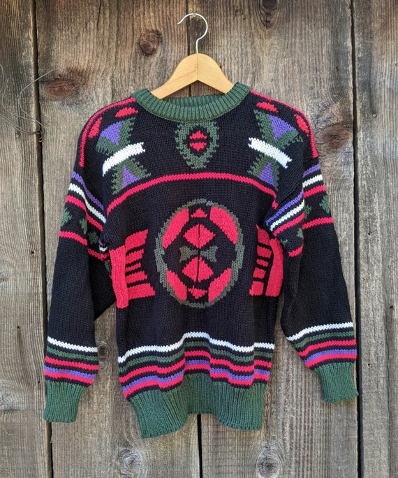 70s vintage abstract geometric sweater pullover /… - image 1