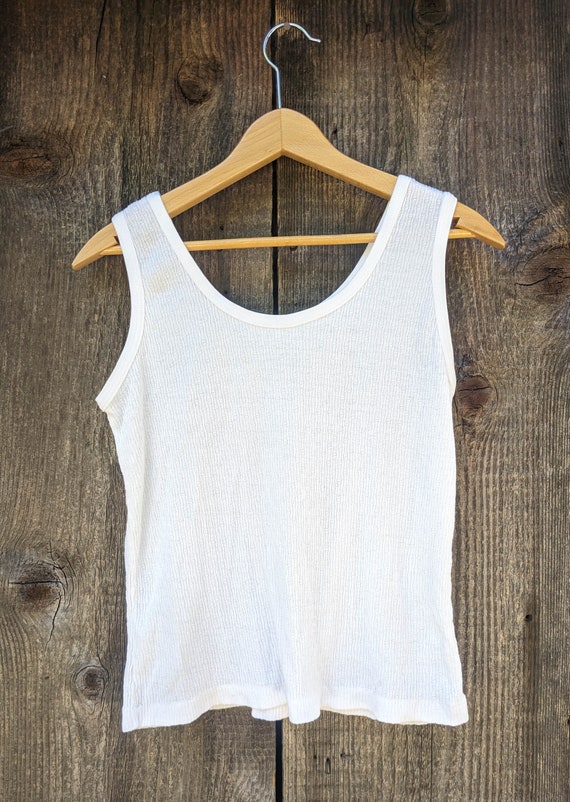 80s vintage white knit tank top / boxy single stit