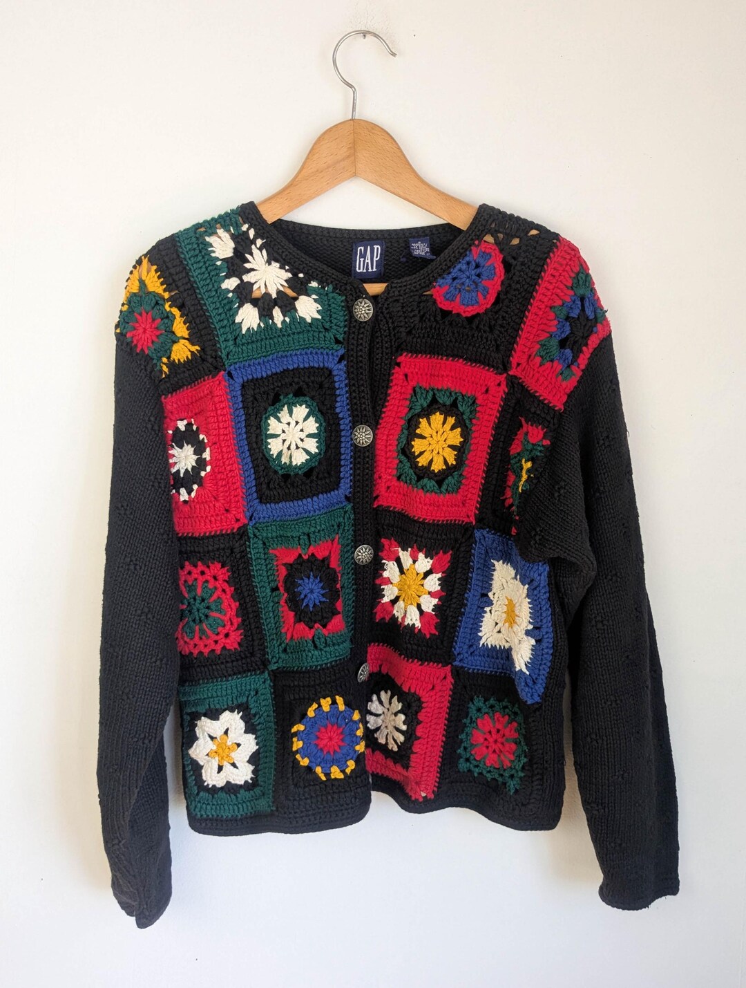 Vintage 90s Gap Granny Square Cardigan / Afghan Patchwork Sweater