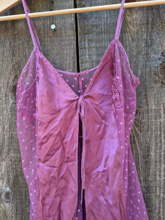 80s vintage mauve silk lingerie top / polka dot sh