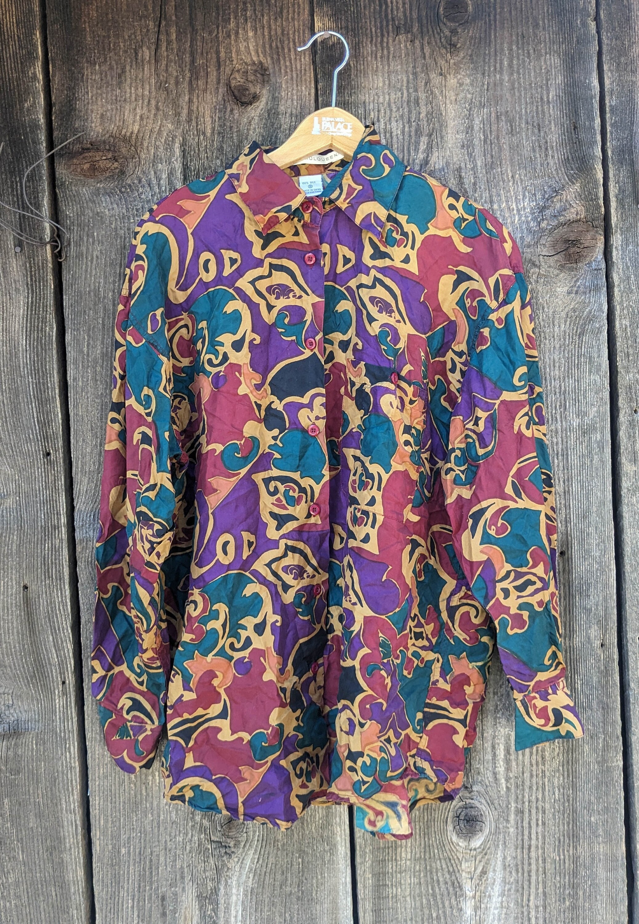 90s Vintage Silk Pattern Shirt / Abstract Art Nouveau Mens