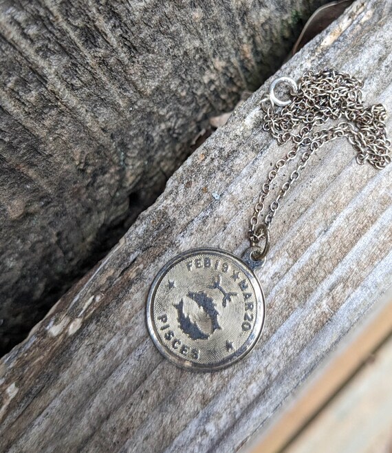 70s vintage silver pisces necklace / astrology zo… - image 7