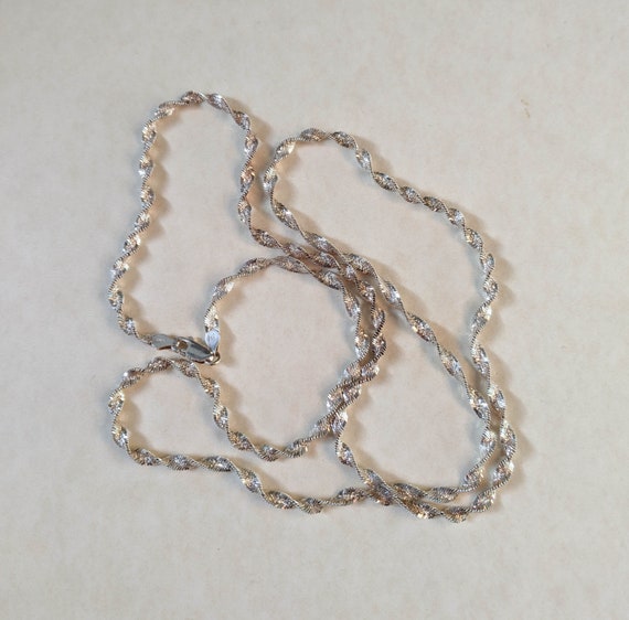 80s vintage silver herringbone twist chain / extr… - image 7