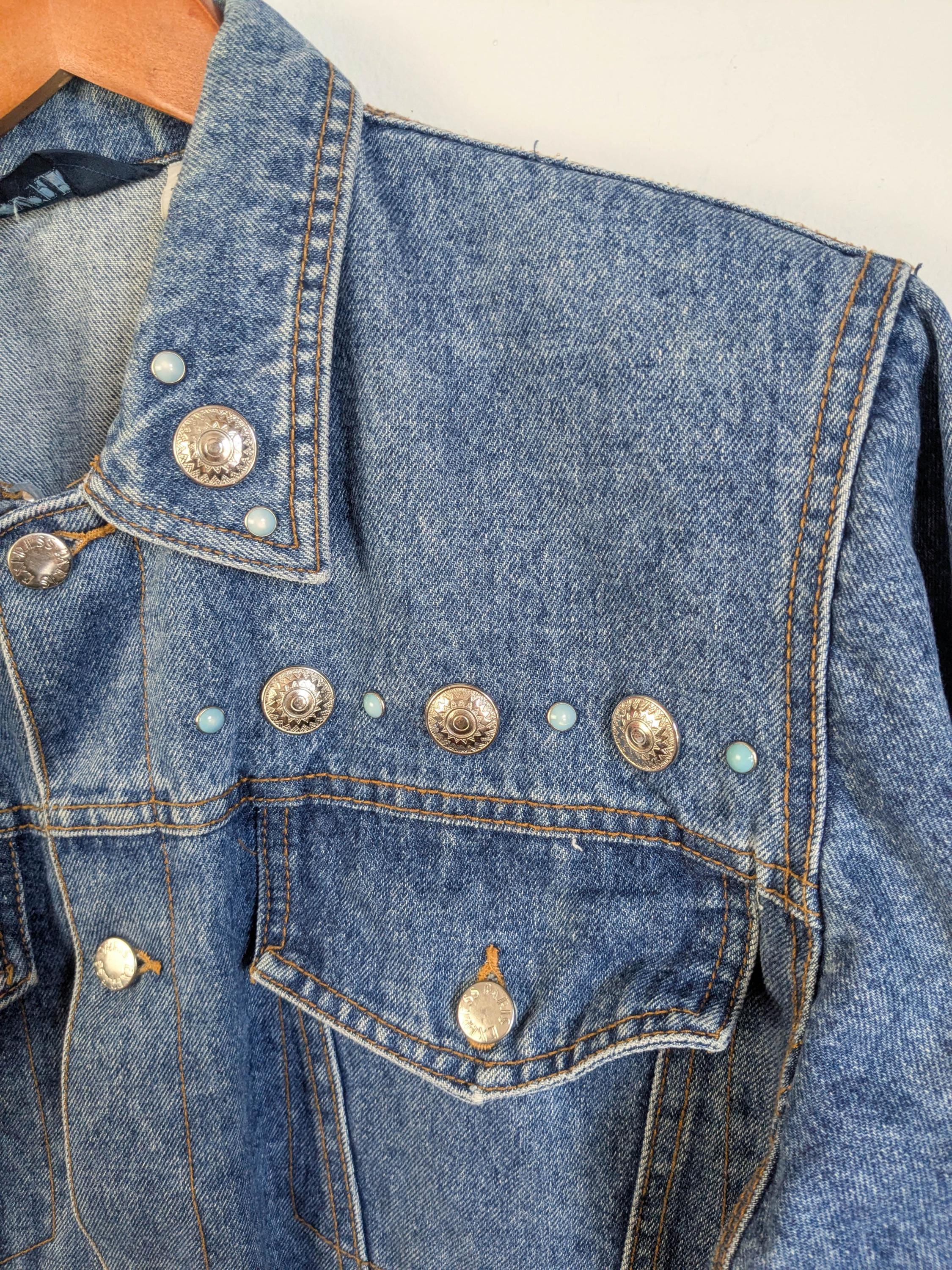 80s Vintage Studded Denim Jacket: Silver Concho Western Wear (M 
