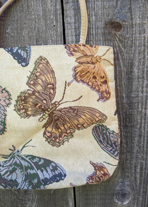 80s Vintage Butterfly Bag Canvas Purse / Beach Travel Zipper