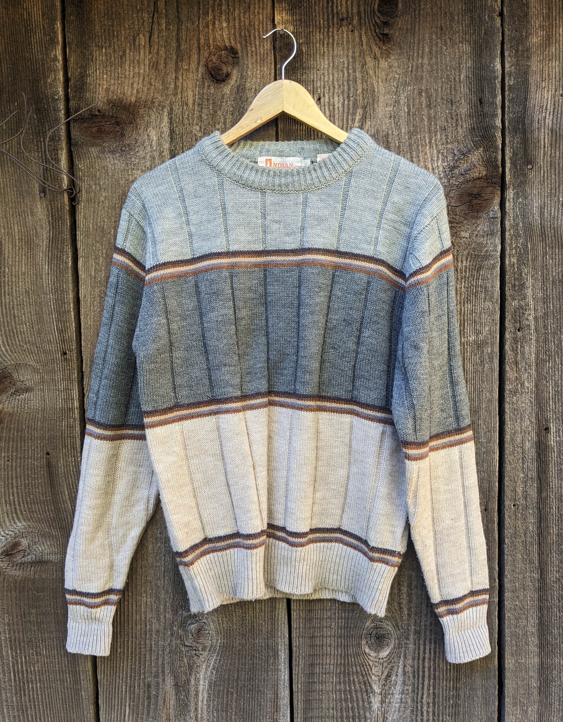 60s Vintage Striped Sweater / Sporty Retro Preppy Pullover Neutral